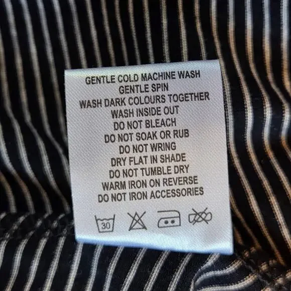 Tirelli Australia Dress Navy Striped Diagonal Seam, 3/4 sleeves, pockets, sz M - Picture 12 of 12